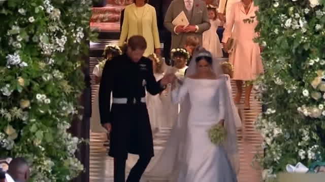 Prince Harry and Meghan Markle leave chapel after 2018 wedding