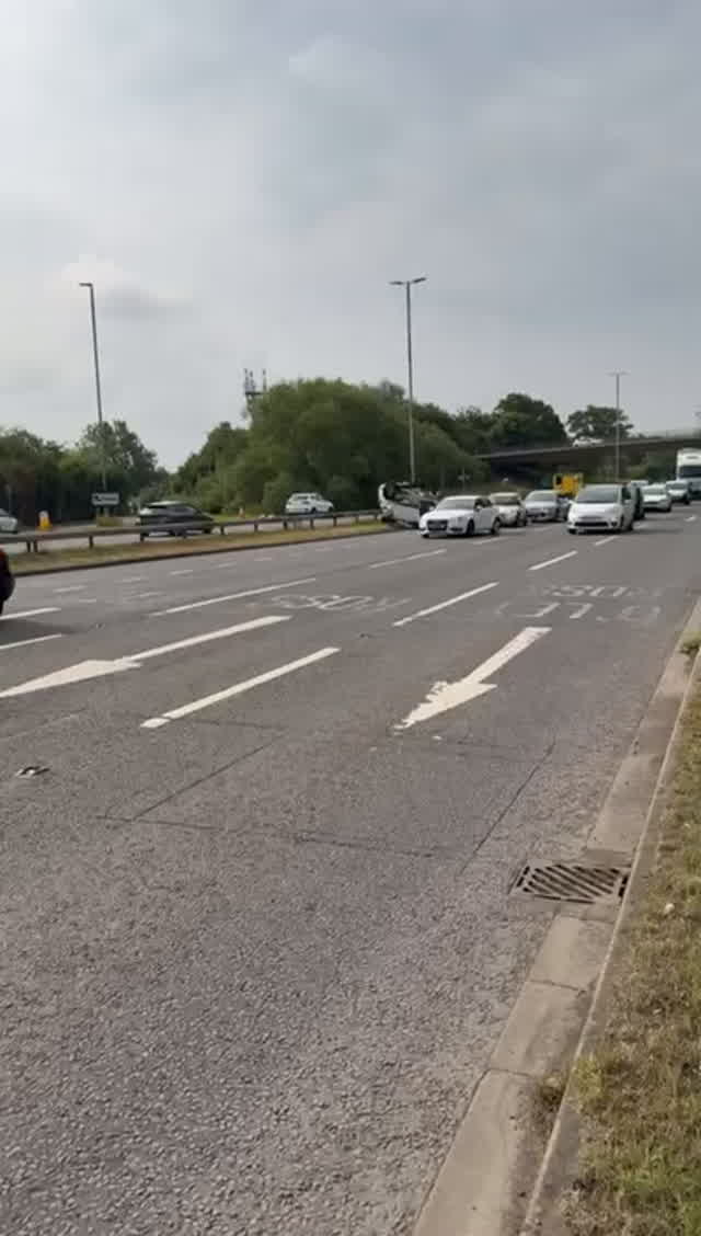 Car crashes and flips onto roof on A38 near Gloucester ...