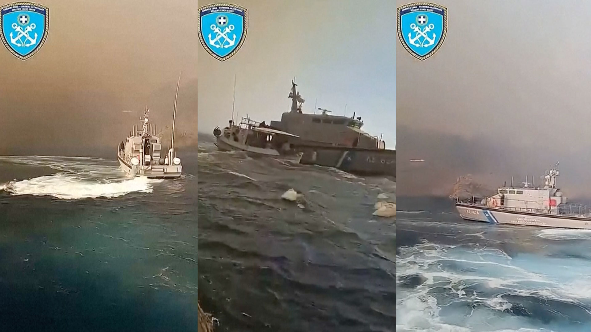 Hellenic Coast Guard patrol boat evacuate people from Crete wildfire