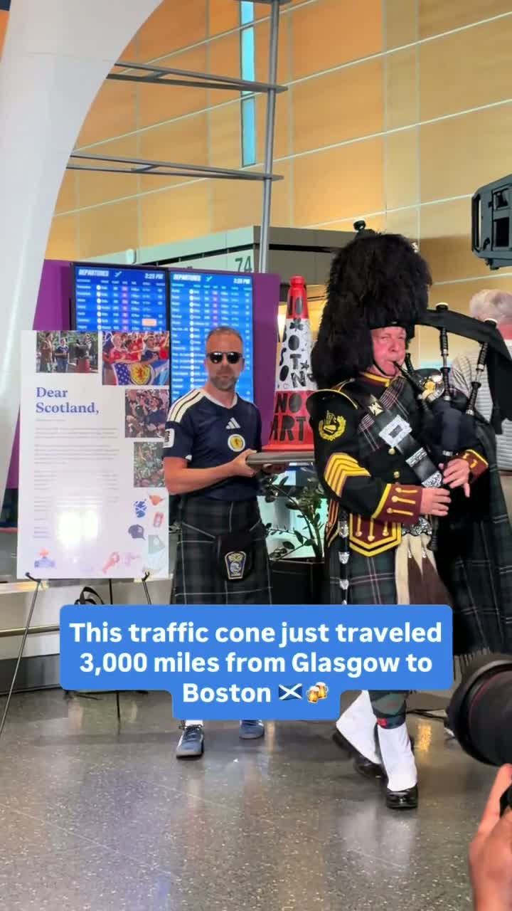Viral Tartan Army traffic cone arrives in Boston as gift from Scotland fans