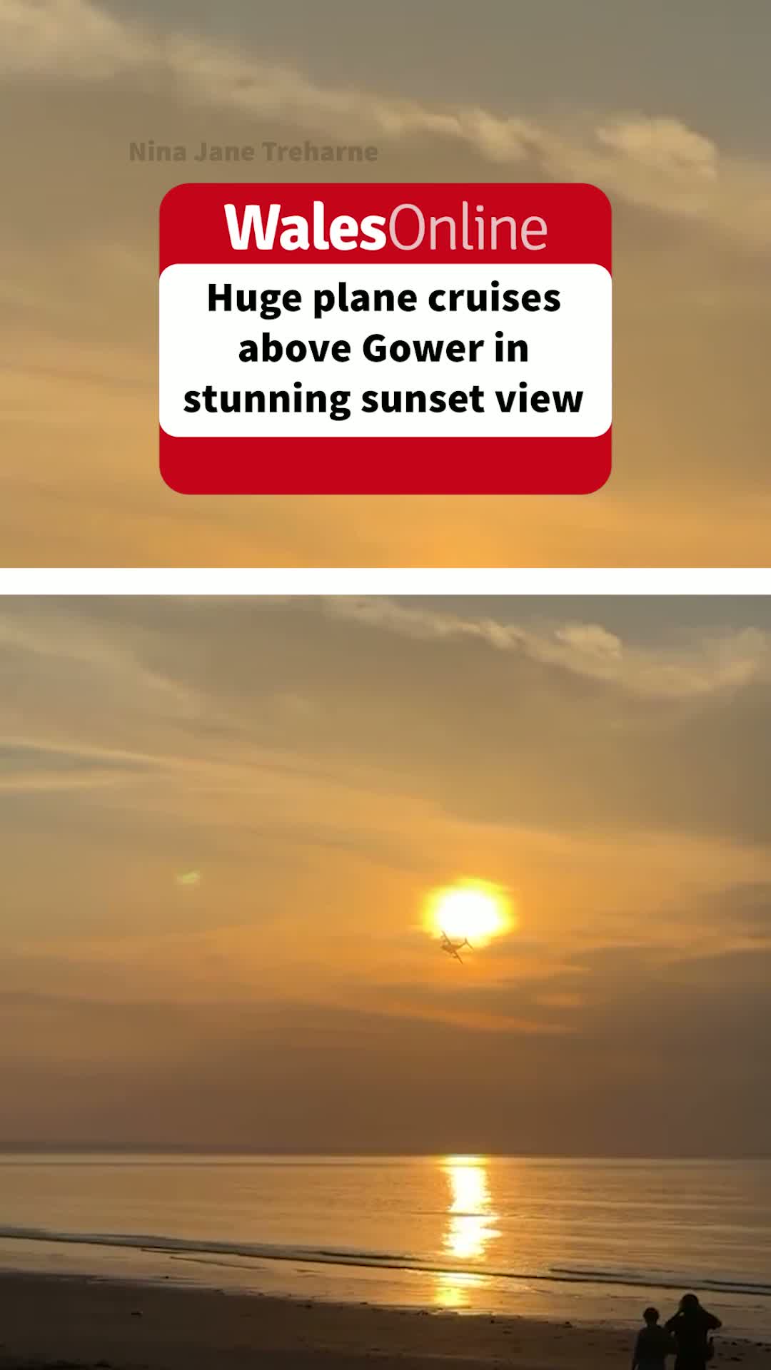 Plane Flies Over Welsh Beach at Sunset in Stunning Video