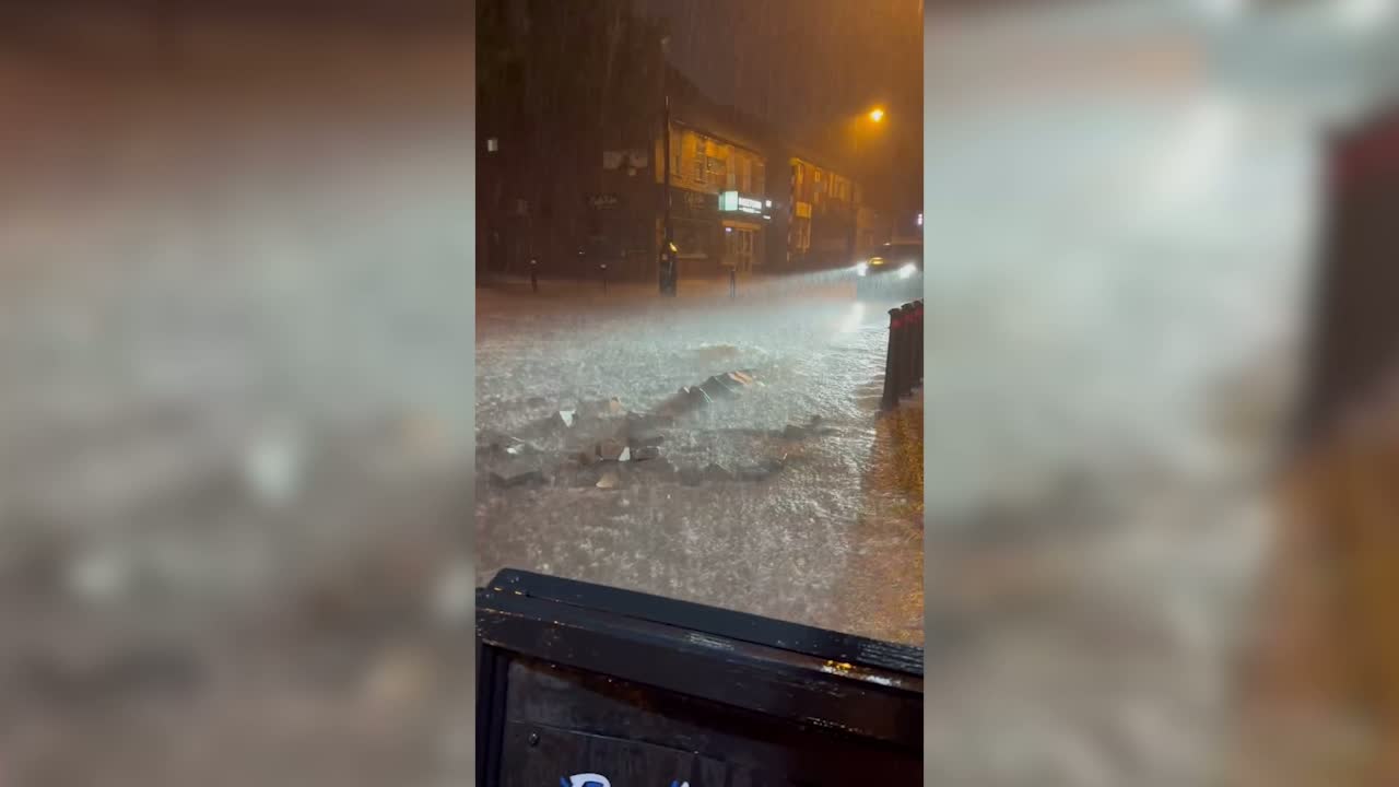 Wall of water rips up road outside Burntwood pub as storm hits